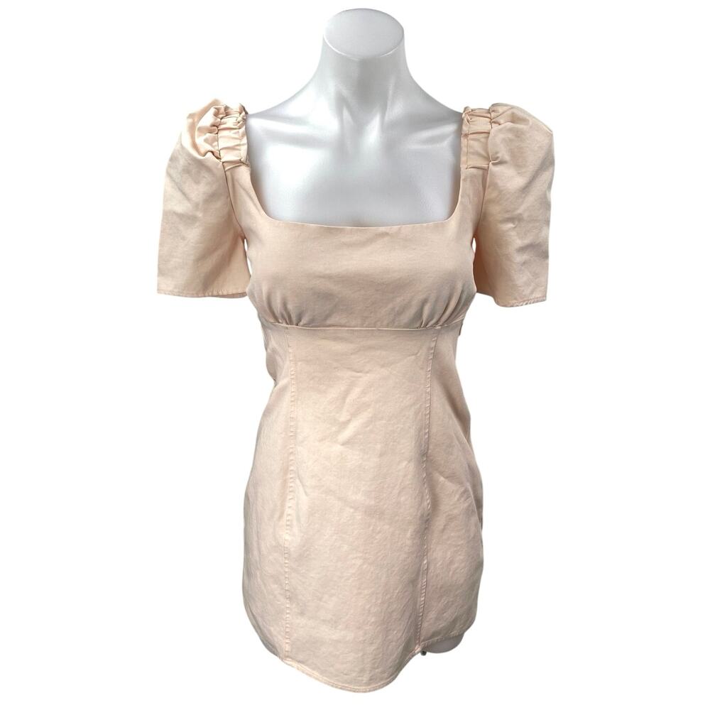 Free People Pera Cream Short Puff Sleeve Square Neck Smocked Mini A-line Dress 2